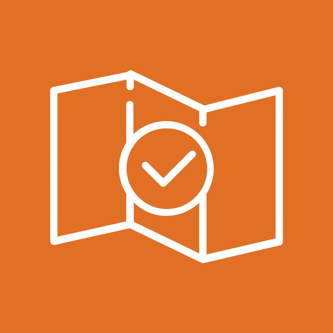 orange logo with image of tree-fold document overlaid with a tick box